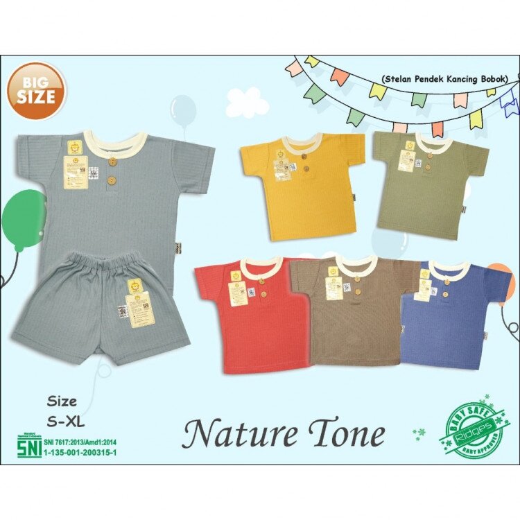 Setelan Baju Bayi Oblong Pendek Kancing Depan Bobok BIG SIZE 1-6 tahunan RIDGES SNI Nature Tone / Baju Oblong Anak Adem / Baju Santai Anak