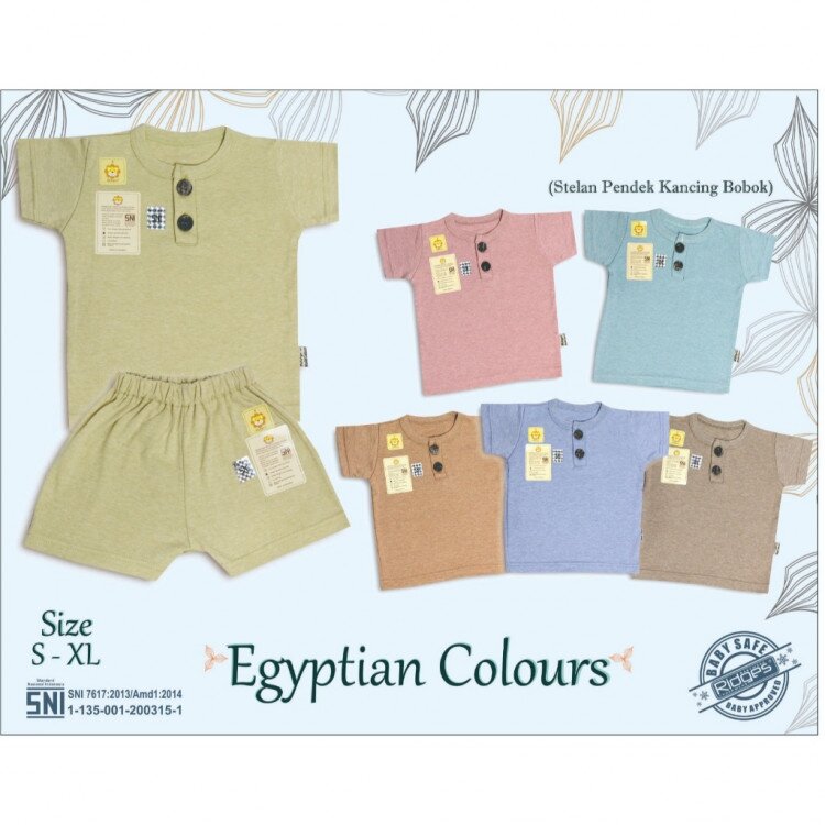 Setelan Baju Bayi Oblong Pendek Kancing Depan Bobok BIG SIZE 1-6 tahunan RIDGES SNI Egyptian Colours / Baju Oblong Anak Adem / Baju Santai Anak