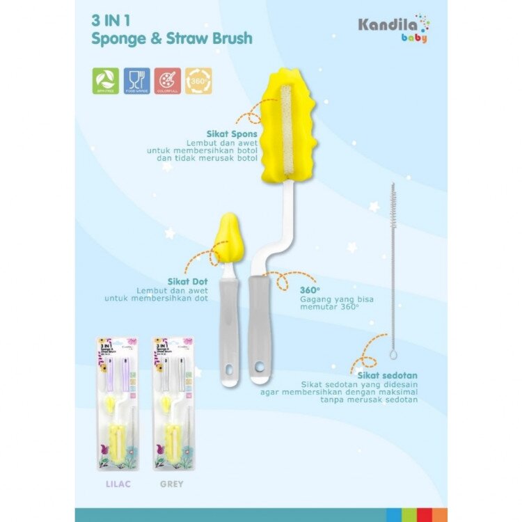 Sikat Botol Susu Bayi Busa Sponge Set Putar + SIkat Sedotan / Sikat Dot Bayi / Bottle Brush / Baby Bottle and Nipple Brush