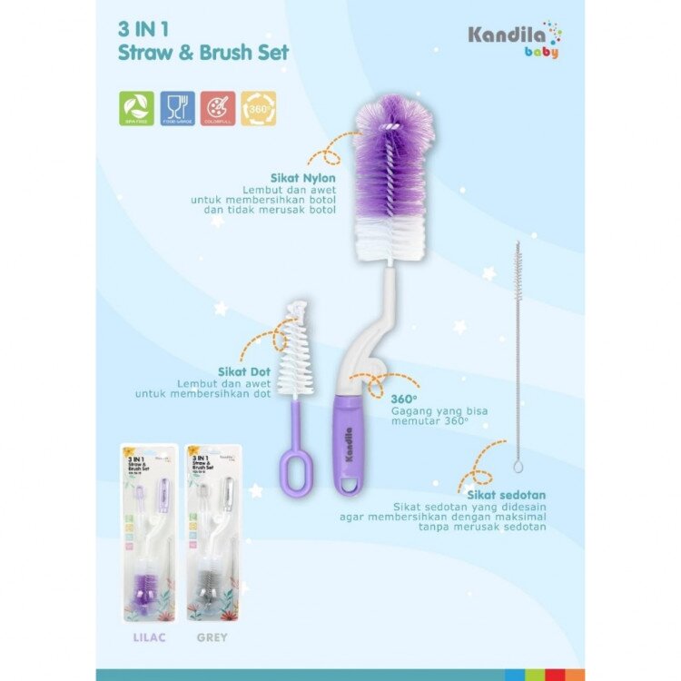 Sikat Botol Susu Bayi Set Putar + SIkat Sedotan / Sikat Dot Bayi / Bottle Brush / Baby Bottle and Nipple Brush