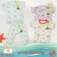 Setelan Baju Bayi Ridges Little Mermaid/ Baju Anak Kancing Pundak Halus dan Adem / Baju Tidur Anak Nyaman Dipakai / Piyama Anak Perempuan Motif ber