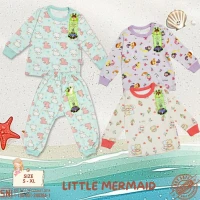 Setelan Oblong Panjang Anak Kancing Pundak Ridges Little Mermaid SNI / Baju Tidur Anak Adem dan Halus / Piyama Anak Perempuan Ridges Nyaman dipakai