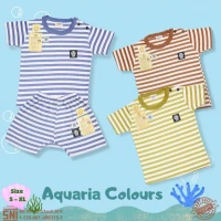 Paket Setelan Baju Bayi Pendek Kancing Pundak Ridges Aquaria Colours / Baju Santai Anak / Setelan Oblong Anak Unisex