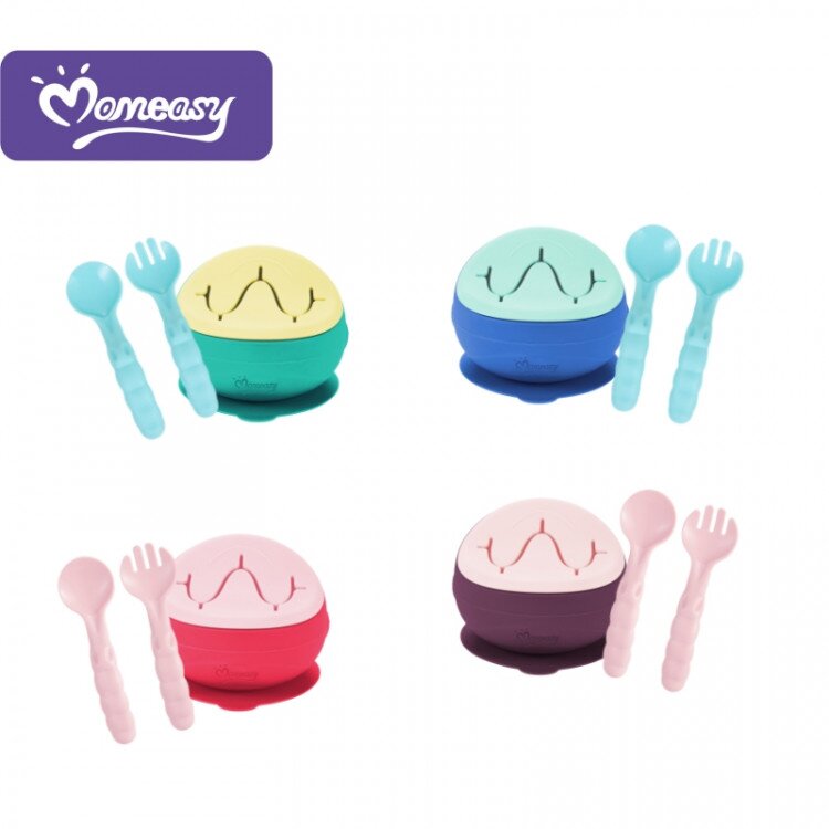 Alat Makan Bayi Silcone Bowl Set Momeasy / Mangkok Bayi Silikon / Perlengkapan MPASI Bayi / Kado Lahiran Perlengkapan MPASI