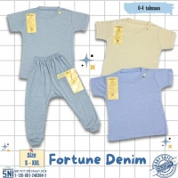 Setelan Baju Bayi Ridges Pendek Panjang Fortune Denim (Celana Model Legging) / Baju Anak Bahan Tipis Halus dan Adem / Baju Tidur Anak Nyaman Dipakai