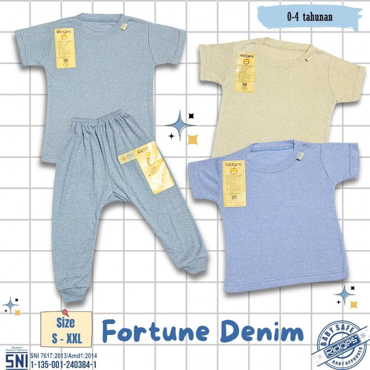 Setelan Baju Bayi Ridges Pendek Panjang Fortune Denim (Celana Model Legging) / Baju Anak Bahan Tipis Halus dan Adem / Baju Tidur Anak Nyaman Dipakai