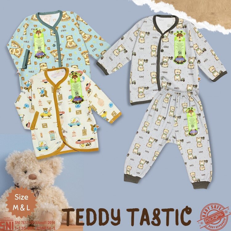 PROMO Setelan Bayi Panjang Teddy Tastic / Baju Tidur Anak / Piyama Anak Ridges Kancing Depan SNI