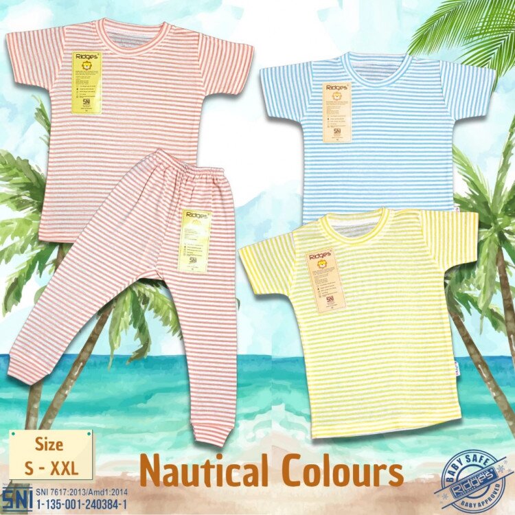 Setelan Baju Bayi Ridges Pendek Panjang Nautical Colours (Celana Model Legging) / Baju Anak Bahan Tipis Halus dan Adem / Baju Tidur Anak Nyaman Dipakai