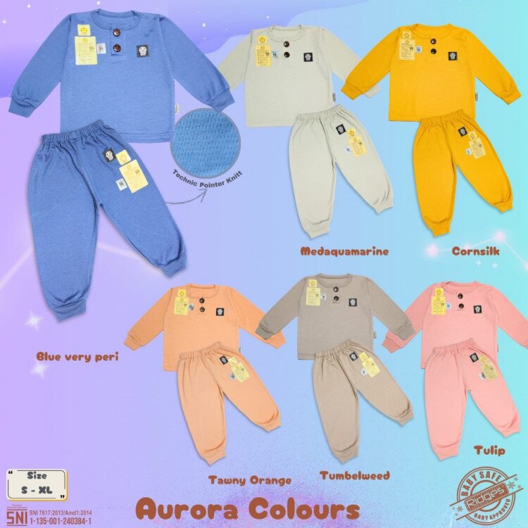 Ridges Setelan Baju Oblong Panjang Anak Polos Kancing Depan Bobok BIG SIZE 1-6 tahunan Aurora Colours / Baju Tidur Anak Bobok Kancing Depan Big Size