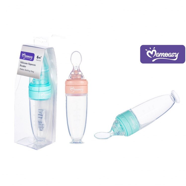 Momeasy Botol Sendok Makan Bayi Silicone / Alat MPASi Anak / Weaning Bottle with Spoon / Botol Sendok Silikon