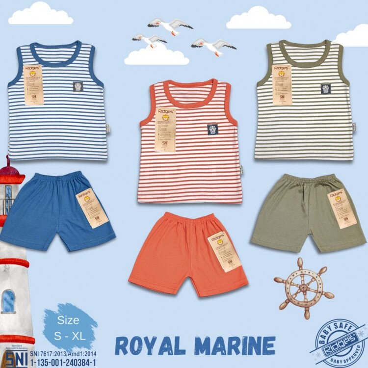 Paket Baju Bayi Setelan Singlet Kutung Anak Ridges Royal Marine / Setelan Bayi Kutung / Setelan Bayi Laki-laki dan Perempuan / Baju Bayi adem /