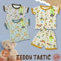 Setelan Baju Bayi Pendek Panjang Kancing Depan RIDGES Teddy Tastic Newborn - 1 tahunan SNI / Piyama Anak Adem Anak 0-1 tahunan/ Baju Santai Anak