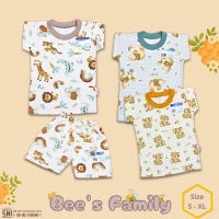 Paket Setelan Baju Bayi Pendek Ridges Bees Family / Baju Santai Anak / Setelan Kaos Anak Ridges SNI Adem