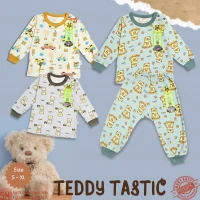 Setelan Oblong Panjang Anak Kancing Pundak Ridges Teddy Tastic SNI / Baju Tidur Anak Adem dan Halus / Piyama Anak Unisex Ridges Nyaman dipakai