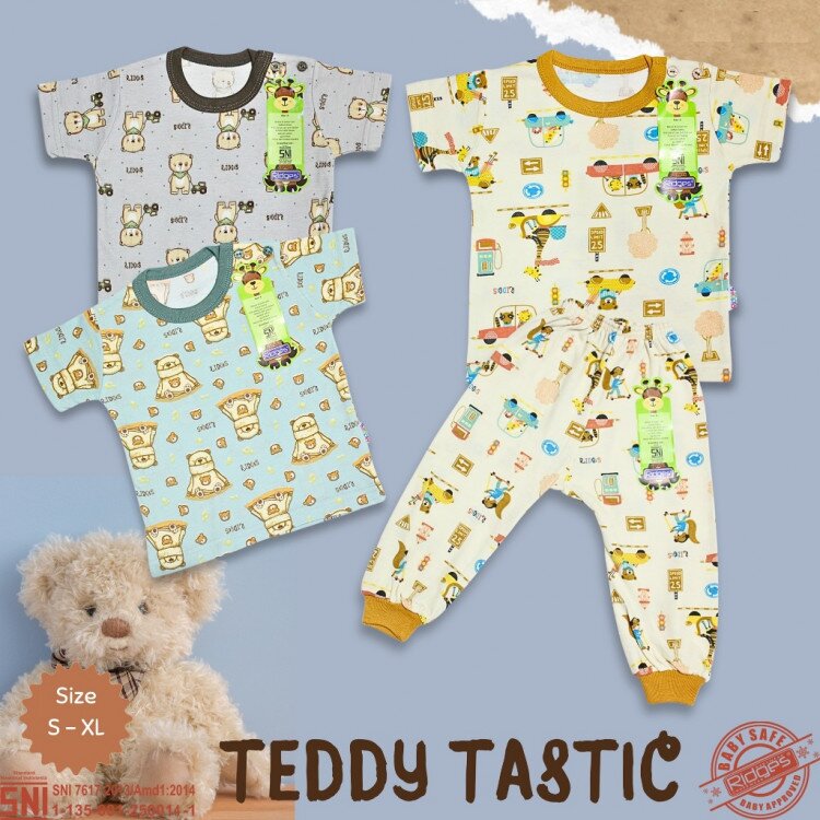 Setelan Baju Bayi Ridges Teddy Tastic / Baju Anak Kancing Pundak Halus dan Adem / Baju Tidur Anak Nyaman Dipakai / Piyama Anak Laki-Laki Perempuan