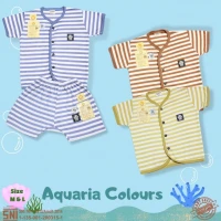 PROMO Setelan Baju Bayi Pendek Kancing Depan Natural Aquaria Colours RIDGES SNI