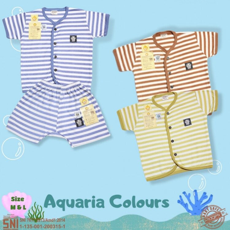 PROMO Setelan Baju Bayi Pendek Kancing Depan Natural Aquaria Colours RIDGES SNI