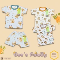 Setelan Baju Bayi Pendek Anak Kancing Pundak Motif Bees Family SNI / Baju Santai Anak / Setelan Oblong Anak Ridges