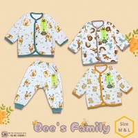 PROMO Setelan Bayi Panjang Bees Family / Baju Tidur Anak / Piyama Anak Ridges Kancing Depan SNI