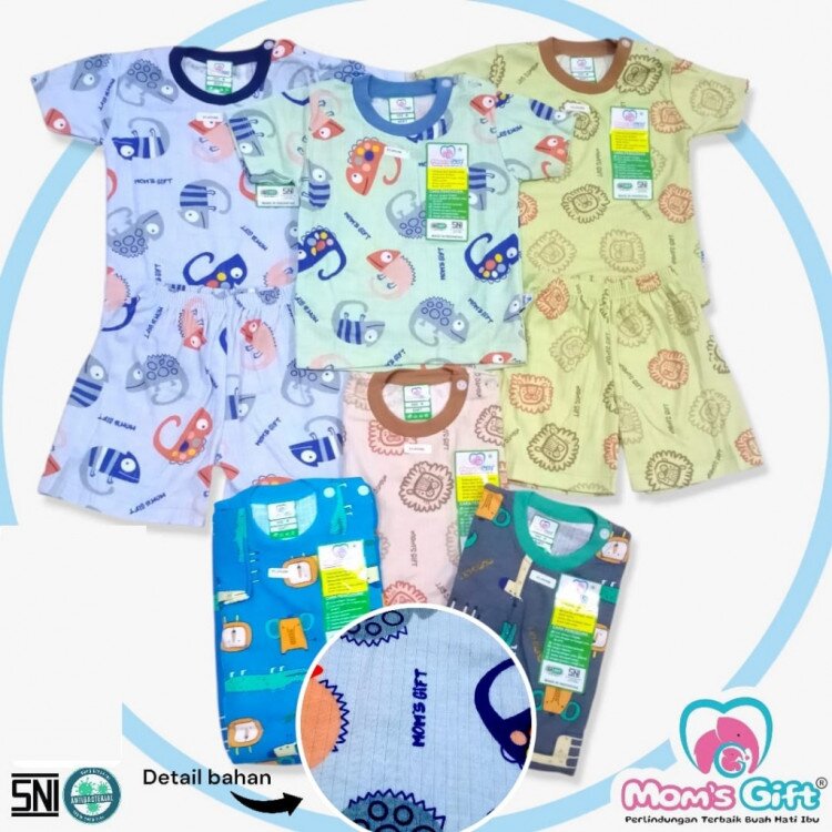 PROMO Setelan Baju Bayi Pendek Kancing Pundak Moms Gift 475 / Baju Santai Anak / Setelan Oblong Anak Unisex