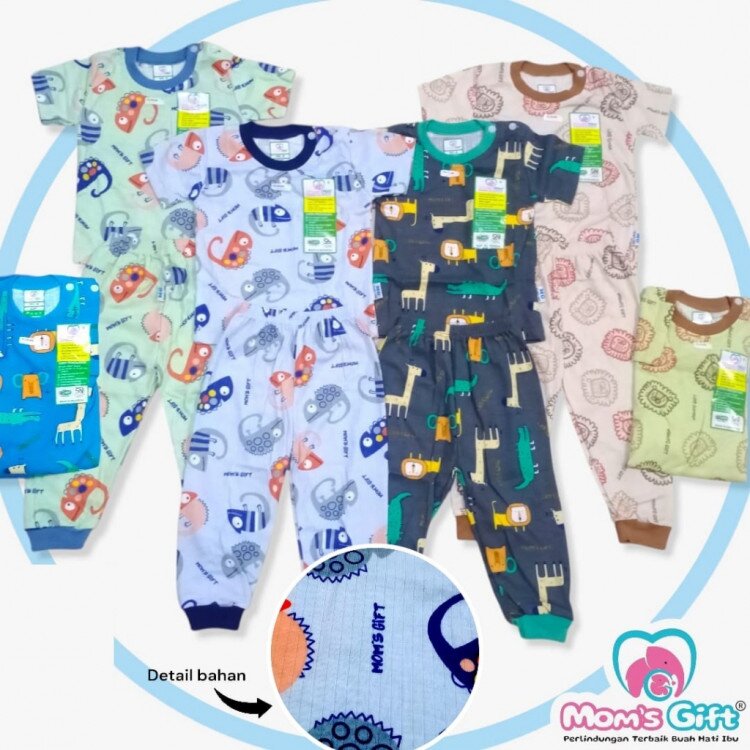 Setelan Baju Bayi Pendek Celana Panjang Moms Gift 475 / Baju Anak Kancing Pundak / Baju Tidur Anak / Piyama Anak Unisex