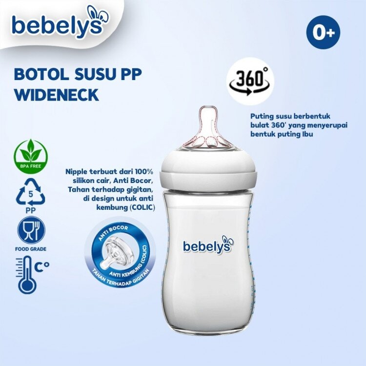 Bebelys Botol Susu Wide Neck Anti Kolik 180ml BPA Free
