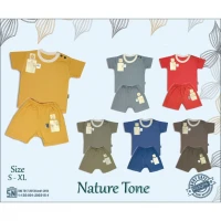 Setelan Baju Bayi Pendek Anak Kancing Pundak Polos Nature Tone SNI / Baju Santai Anak / Setelan Oblong Anak Ridges