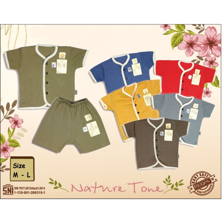 PROMO Setelan Baju Bayi Pendek Kancing Depan Polos Nature Tone RIDGES SNI