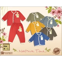 PROMO Setelan Bayi Panjang Polos Nature Tone / Baju Tidur Anak / Piyama Anak Ridges Kancing Depan SNI
