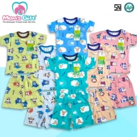 Setelan Baju Bayi Pendek Kancing Pundak Type AJ Series / Baju Santai Anak / Setelan Oblong Anak Unisex