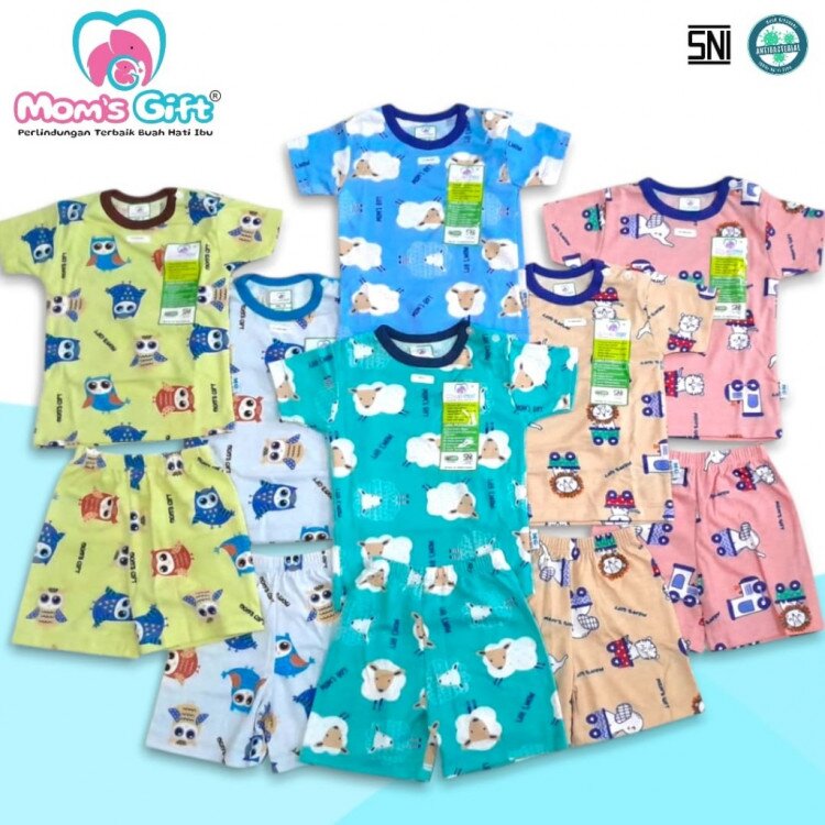 Setelan Baju Bayi Pendek Kancing Pundak Type AJ Series / Baju Santai Anak / Setelan Oblong Anak Unisex