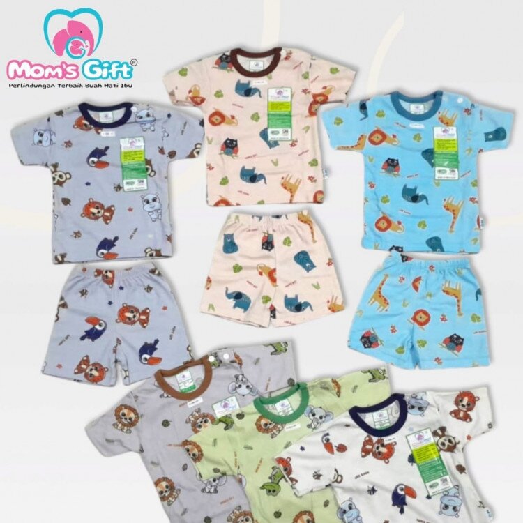 Setelan Baju Bayi Pendek Kancing Pundak Type AL Series / Baju Santai Anak / Setelan Oblong Anak Unisex