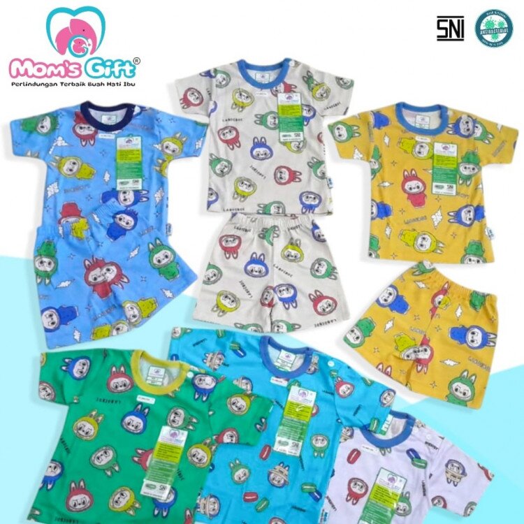Setelan Baju Bayi Pendek Kancing Pundak Type AT Series / Baju Santai Anak / Setelan Oblong Anak Unisex