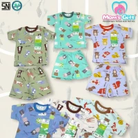 Setelan Baju Bayi Pendek Kancing Pundak Type AK Series / Baju Santai Anak / Setelan Oblong Anak Unisex