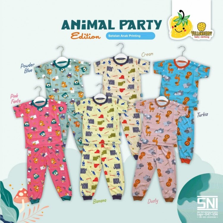 Setelan Baju Bayi Pendek Celana Panjang Yellow Berry B / Baju Anak Kancing Pundak / Baju Tidur Anak / Piyama Anak Unisex