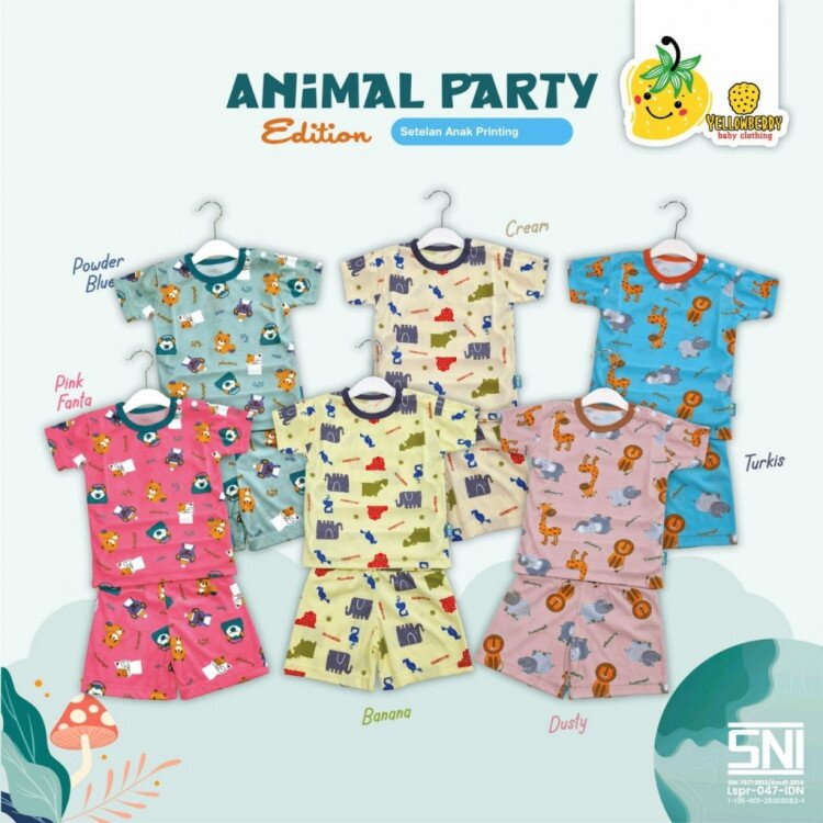 Setelan Baju Bayi Pendek Kancing Pundak Yellow Berry B / Baju Santai Anak / Setelan Oblong Anak Unisex