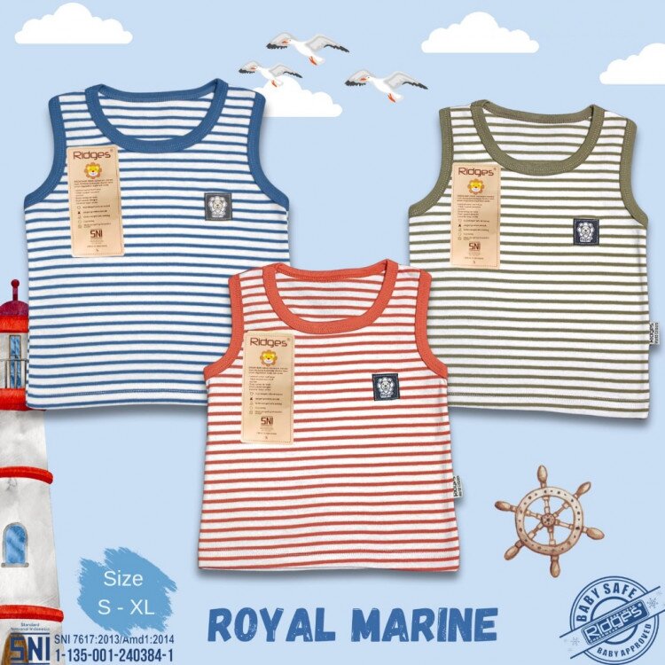 Promo Paket Baju Atasan Singlet Anak Ridges Motif Royal Marine 3pcs SNI