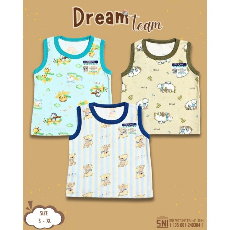 Promo Paket Baju Atasan Singlet Anak Ridges Motif Dream Team 3pcs SNI
