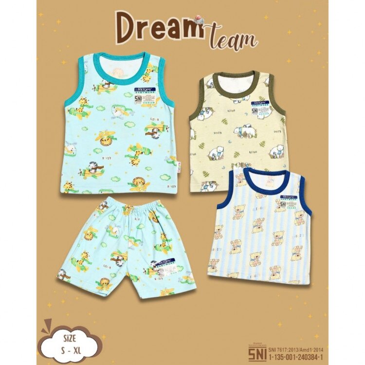 Paket Baju Bayi Setelan Singlet Kutung Anak Ridges 3pcs Dream Team / Setelan Bayi Kutung / Setelan Bayi Laki-laki dan Perempuan / Baju Bayi adem
