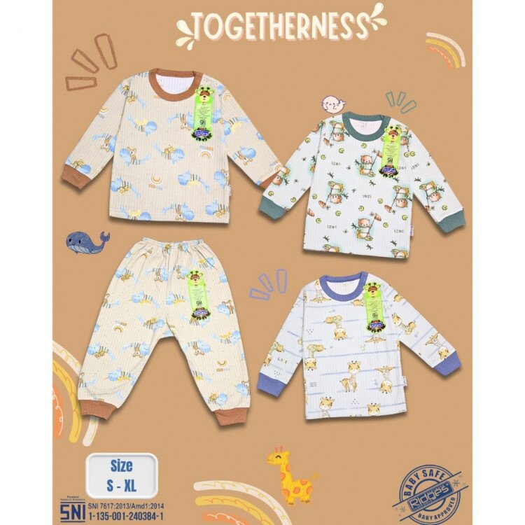 Setelan Oblong Panjang Anak Kancing Pundak Ridges Togetherness SNI / Baju Tidur Anak Adem dan Halus / Piyama Anak Unisex Ridges Nyaman dipakai