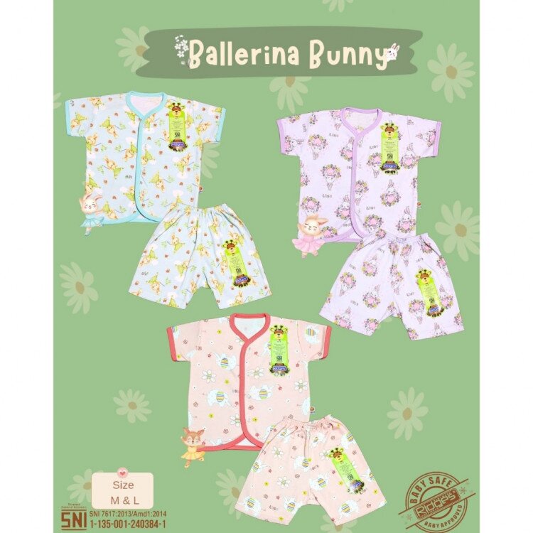 PROMO Setelan Baju Bayi Pendek Kancing Depan Ballerina Bunny RIDGES SNI
