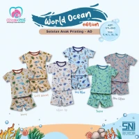 Setelan Baju Bayi Pendek Kancing Pundak Type AO Series / Baju Santai Anak / Setelan Oblong Anak Unisex