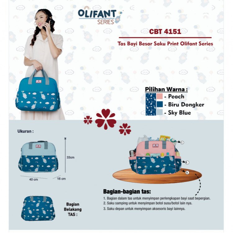 Tas Bayi Besar Cintaka Seri Olifant / Tas Perlengkapan Bayi / Diapers Bag Bayi / Tas Traveling Bayi / Tas Baby Carrier Bayi