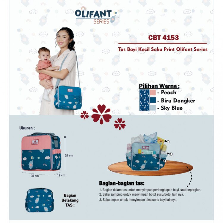 Tas Bayi Kecil Cintaka Seri Olifant / Tas Perlengkapan Bayi / Diapers Bag Bayi / Tas Traveling Bayi / Tas Baby Carrier Bayi