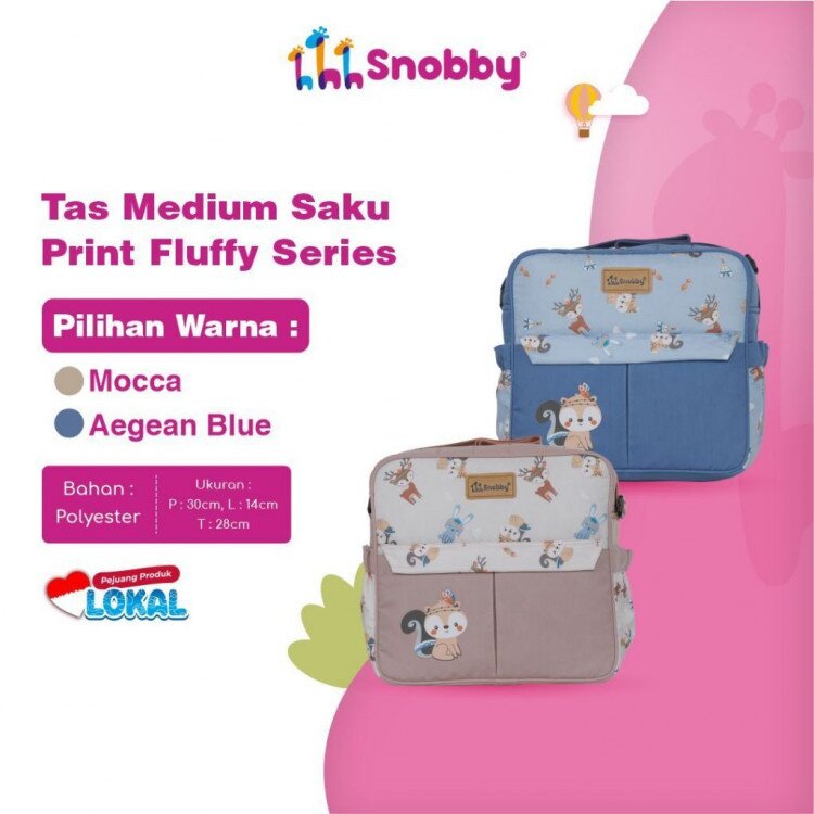 Tas Bayi Sedang Snobby Seri Fluffy / Tas Perlengkapan Bayi Medium Fluffy Series / Diapers Bag Bayi / Tas Traveling Bayi / Tas Baby Carrier