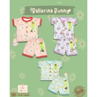 Paket Setelan Baju Bayi Pendek Kancing Depan RIDGES Ballerina Bunny 3pcs Newborn - 1 tahunan SNI / Piyama Anak Adem Anak Perempuan 0-1 tahunan/ Baju