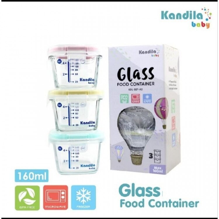 Glass Food Container 160ml / Kontainer Makanan Bayi Kaca / Tempat Makanan Bayi / Tempat MPASI Kaca