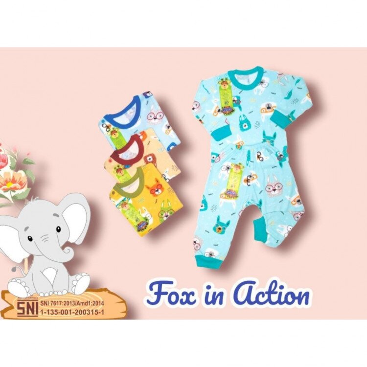 Setelan Oblong Panjang Anak Kancing Pundak Ridges Fox In Action SNI / Baju Tidur Anak Adem dan Halus / Piyama Anak Ridges Nyaman dipakai