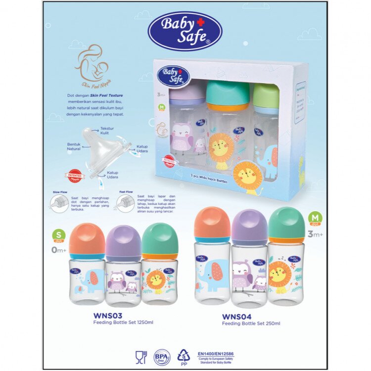 Paket 3 Botol Susu Wide Neck Baby Safe 125ml - 250ml