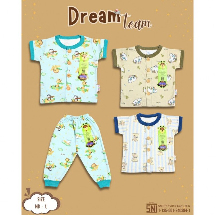 Setelan Baju Bayi Pendek Panjang Kancing Depan RIDGES Dream Team Newborn - 1 tahunan SNI / Piyama Anak Adem Anak 0-1 tahunan/ Baju Santai Anak
